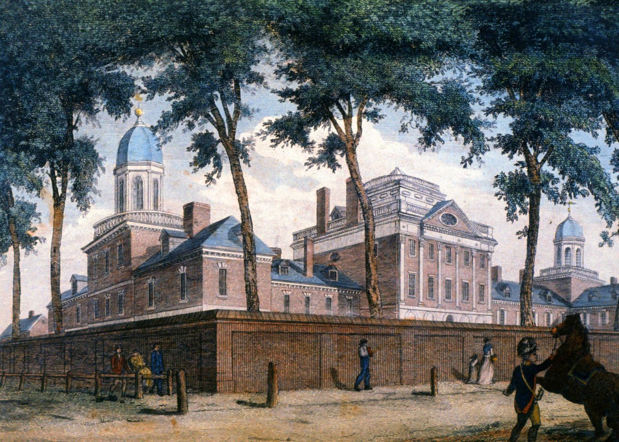 O Hospital da Pensilvânia em Filadélfia, c.1800 (gravura) de Unbekannter Künstler