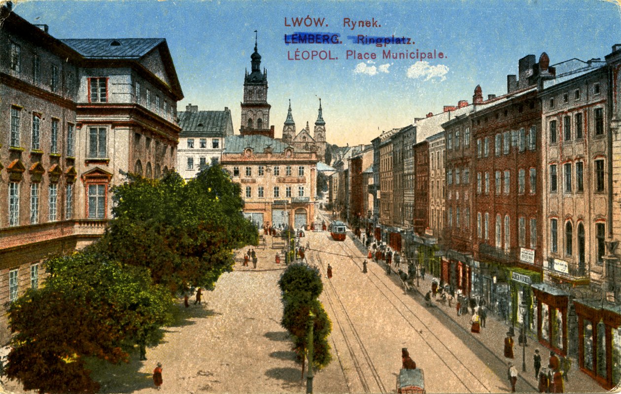 A Praça Rynok em Lviv (Lviv), Ucrânia de Unbekannter Künstler