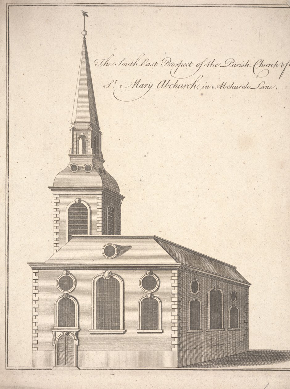 The South East Prospect of the Parish Church of St. Mary Abchurch, in Abchurch Lane, c.1740 (gravura) de Unbekannter Künstler