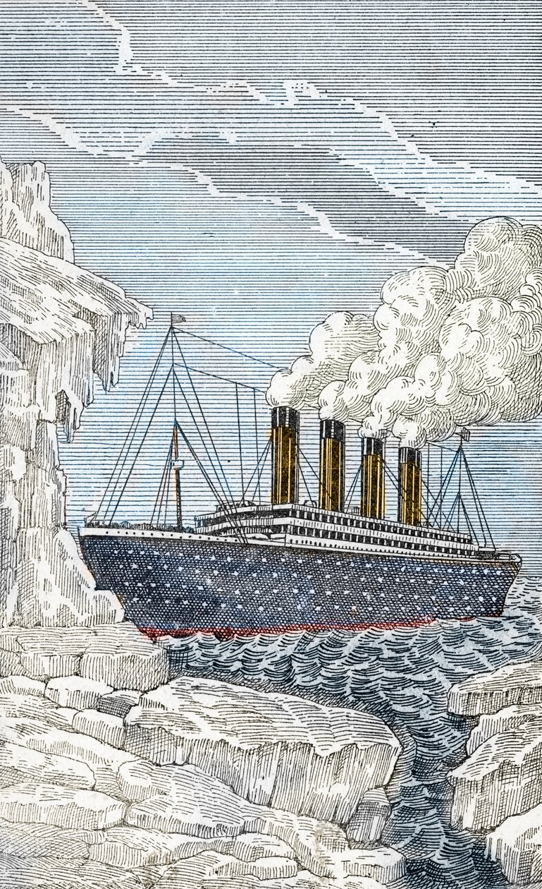 O transatlântico Titanic a bater num iceberg a 14 de Abril de Unbekannter Künstler