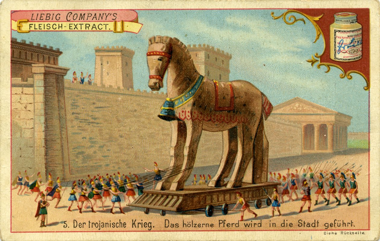 As Guerras de Troia: O Cavalo de Madeira é conduzido à cidade de Unbekannter Künstler