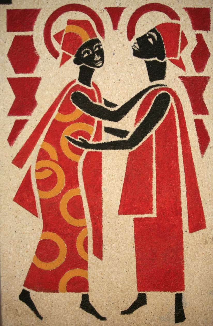 A Visitação O fresco da igreja da abadia de Keur Moussa foi desenhado e pintado em 1963 por Dom Georges Saget , Keur Moussa, Senegal de Unbekannt