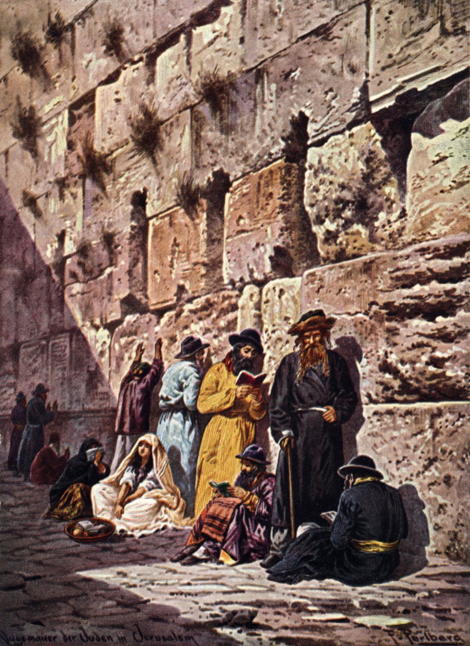 O Muro das Lamentações em Jerusalém no início do século XX (postal) de Unbekannter Künstler
