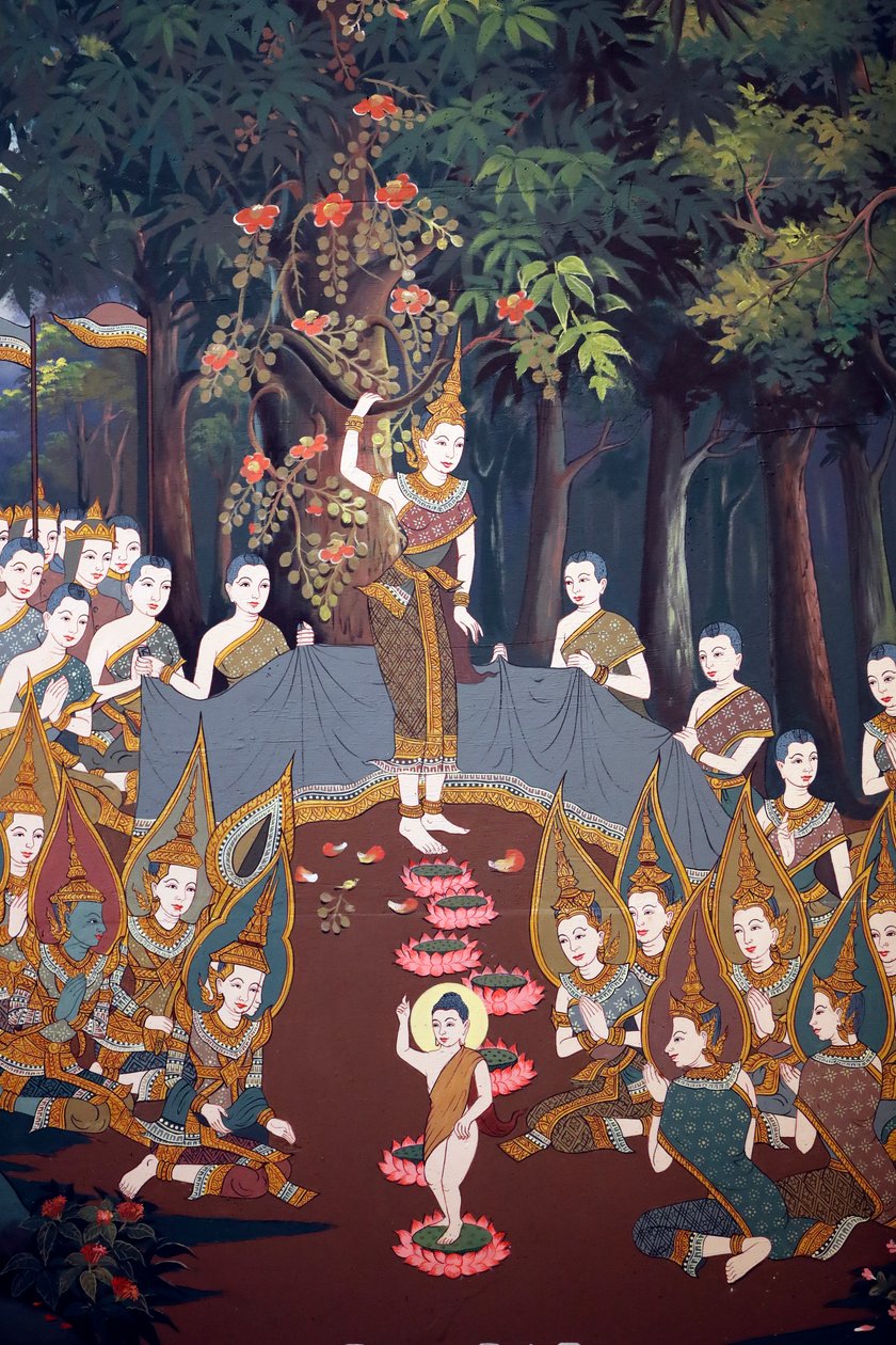 O nascimento do bebé Siddhartha, fresco de parede, templo Wat Botum, Phnom Penh, 2022 (foto) de Unbekannter Künstler