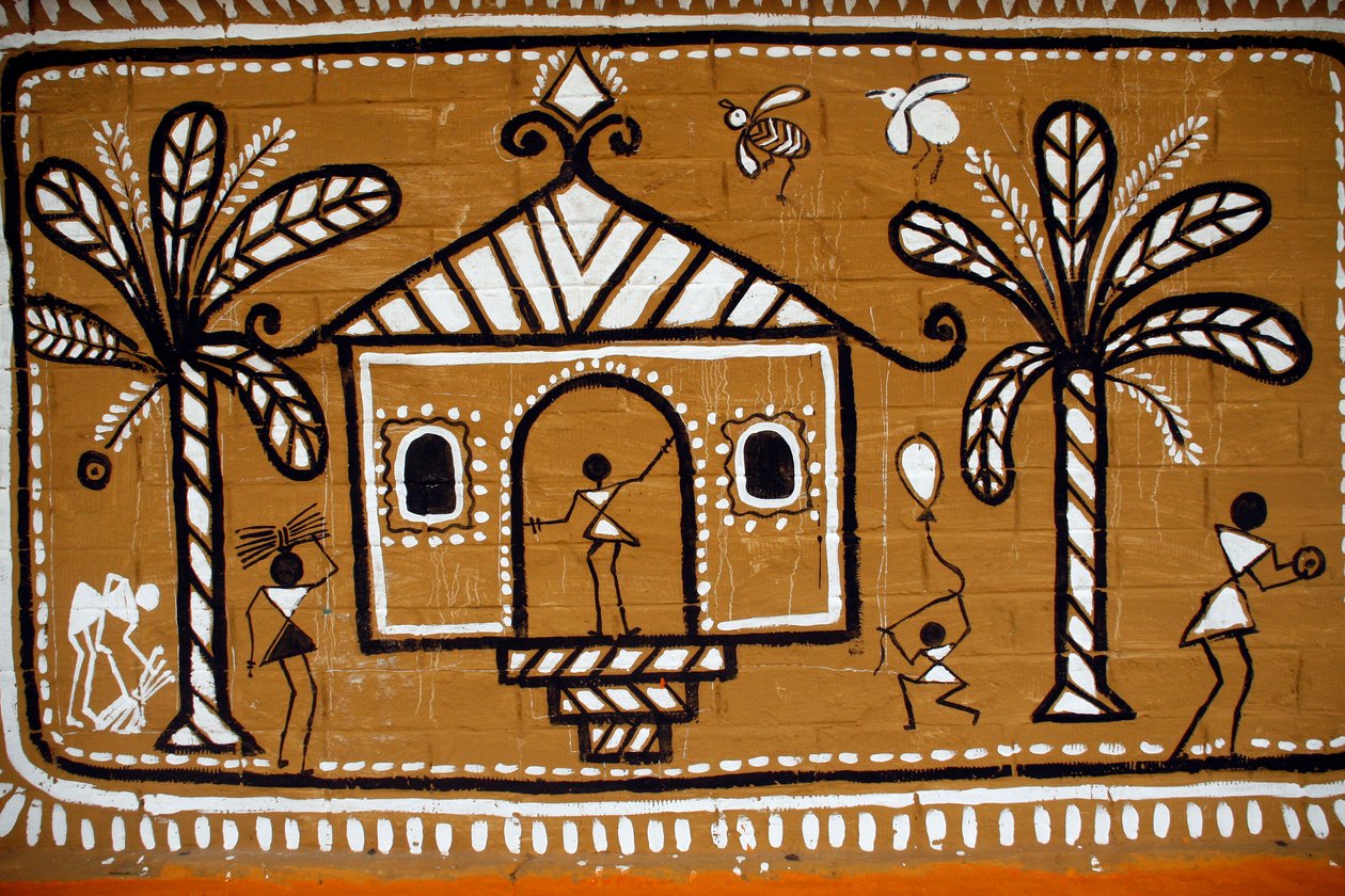A parede limite do Instituto de Belas Artes da Universidade de Dhaka, pintada pelos estudantes, à frente de Pahela Baishakh. Dhaka, Bangladesh. 13 de abril de 2008. (foto) de Unbekannt