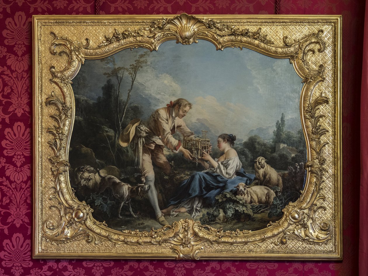 O pastor complacente ou a gaiola. Pintura de François Boucher (1703-1770). O desfile da princesa ou a sala de desfile. Hotel de Soubise, Paris de Unbekannt