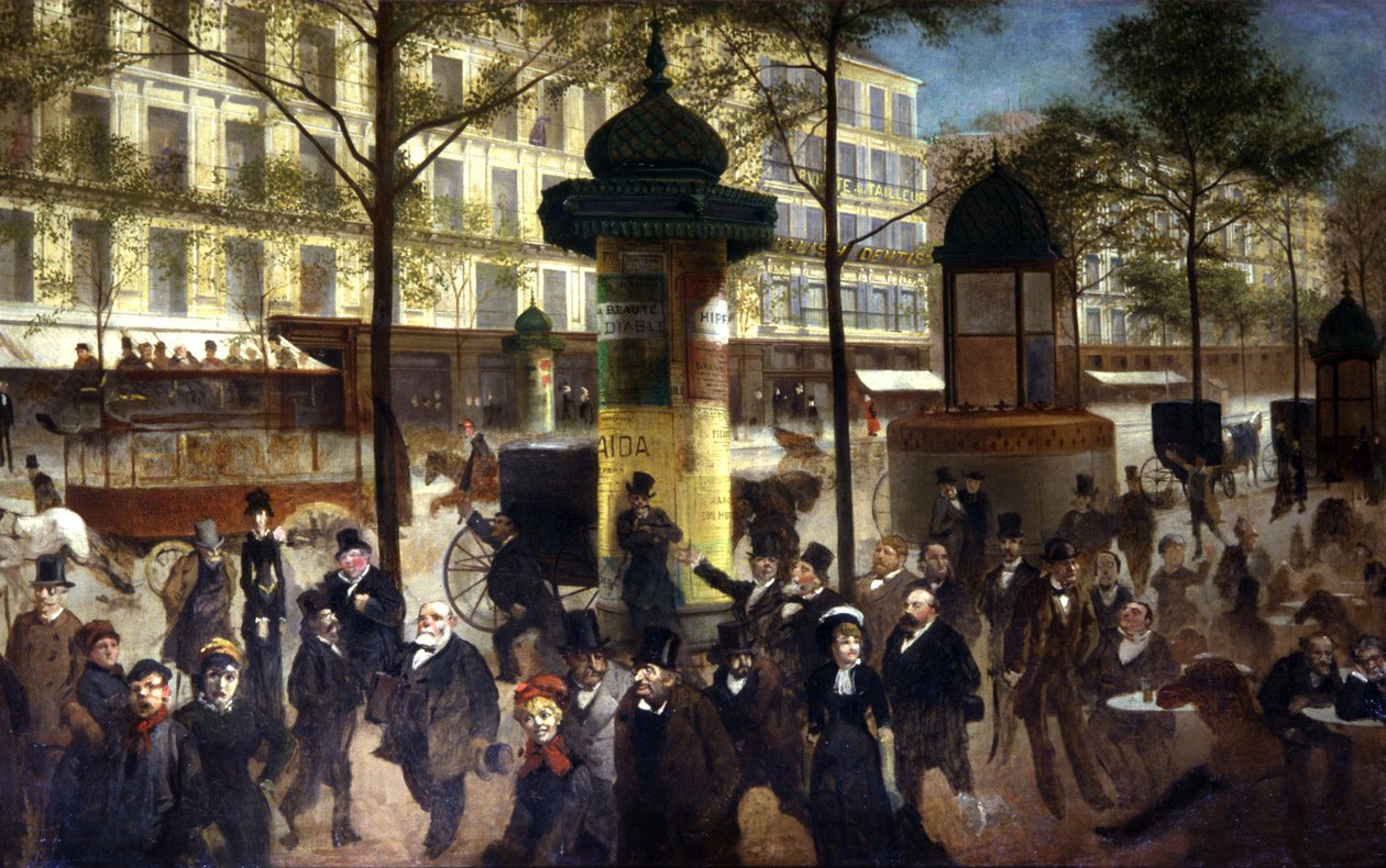 A multidão na avenida Italiens em Paris, c. 1900 (pintura) de Unbekannter Künstler
