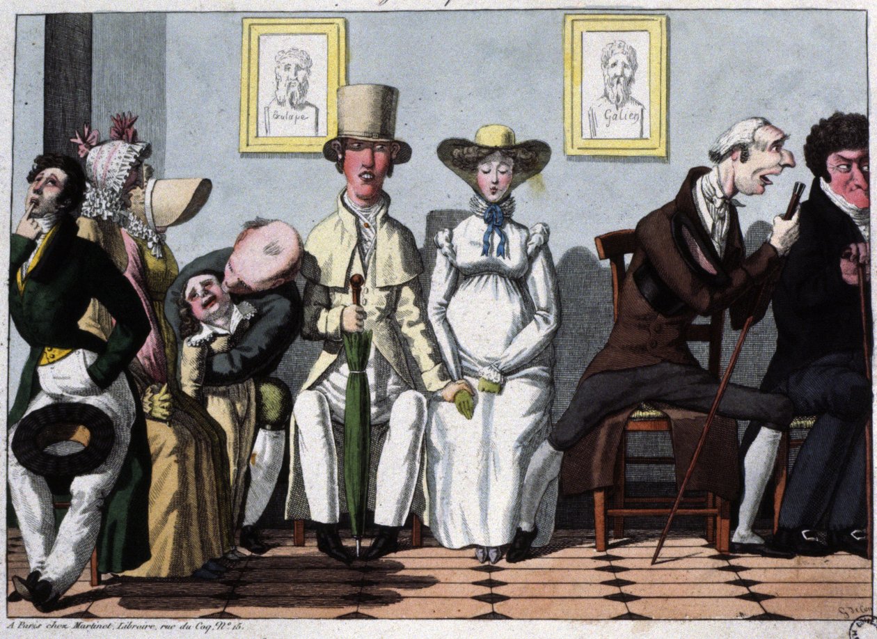 A sala de espera do médico, a mulher grávida, c.1850 (ilustração) de Unbekannter Künstler