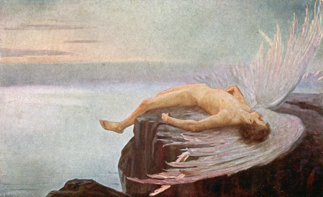 A queda de Ícaro. Ilustração de E. N. Klakatschewa, Hungria de Unbekannter Künstler