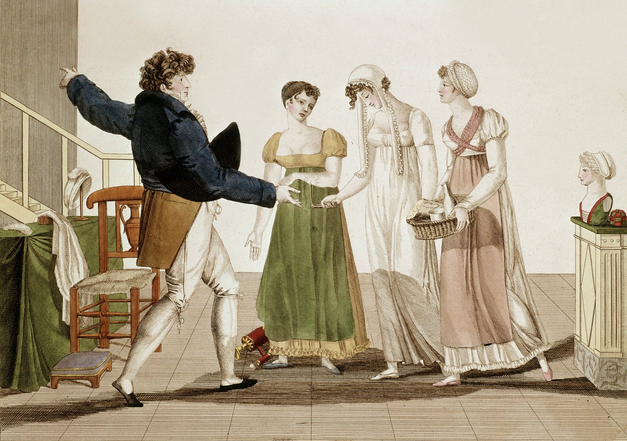 O estilista na época do 1º império em França (1804-1815), gravura de Unbekannter Künstler