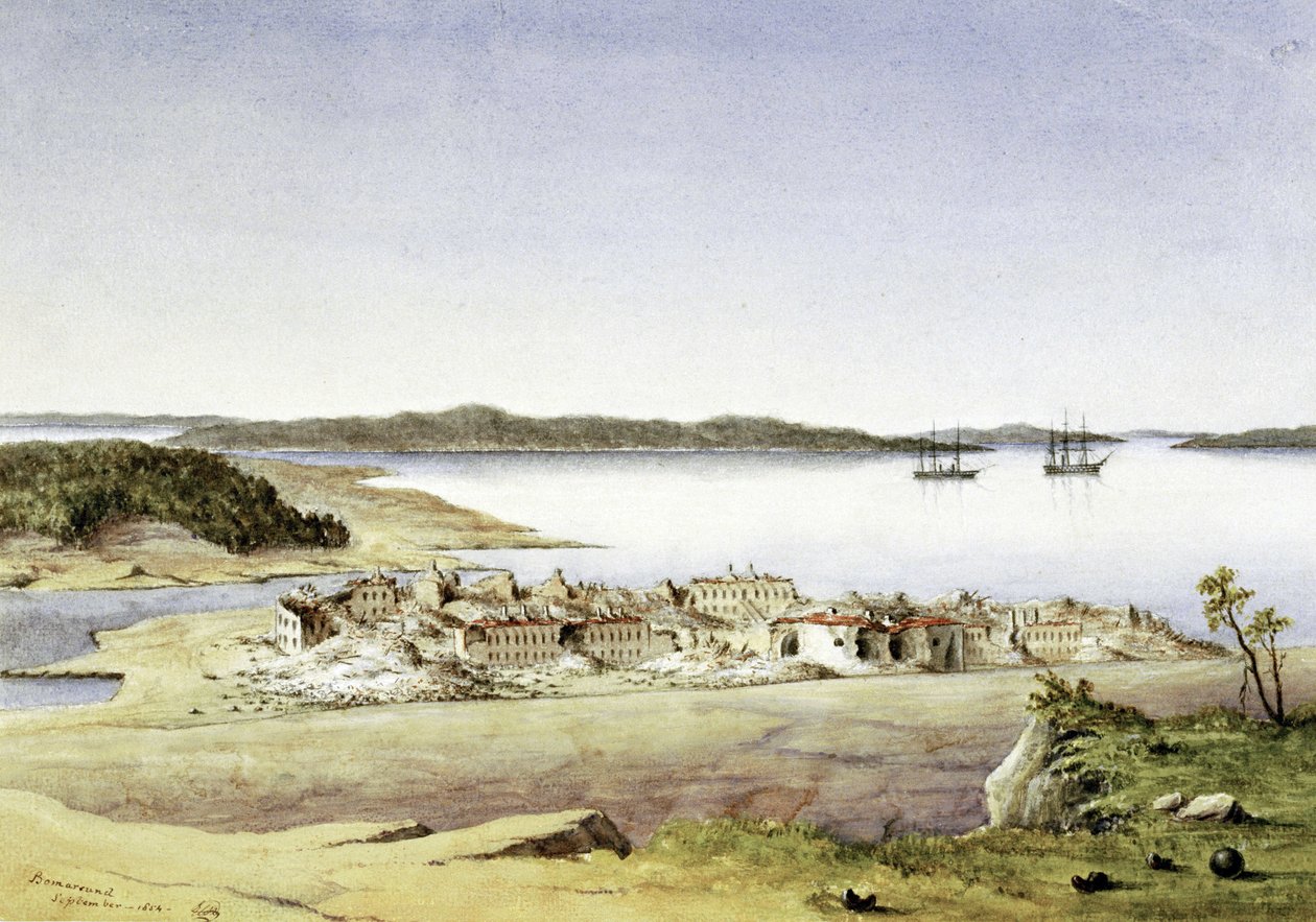 A fortaleza de Bomarsund, nas ilhas Aland (Finlândia), em agosto de 1854 de Unbekannter Künstler