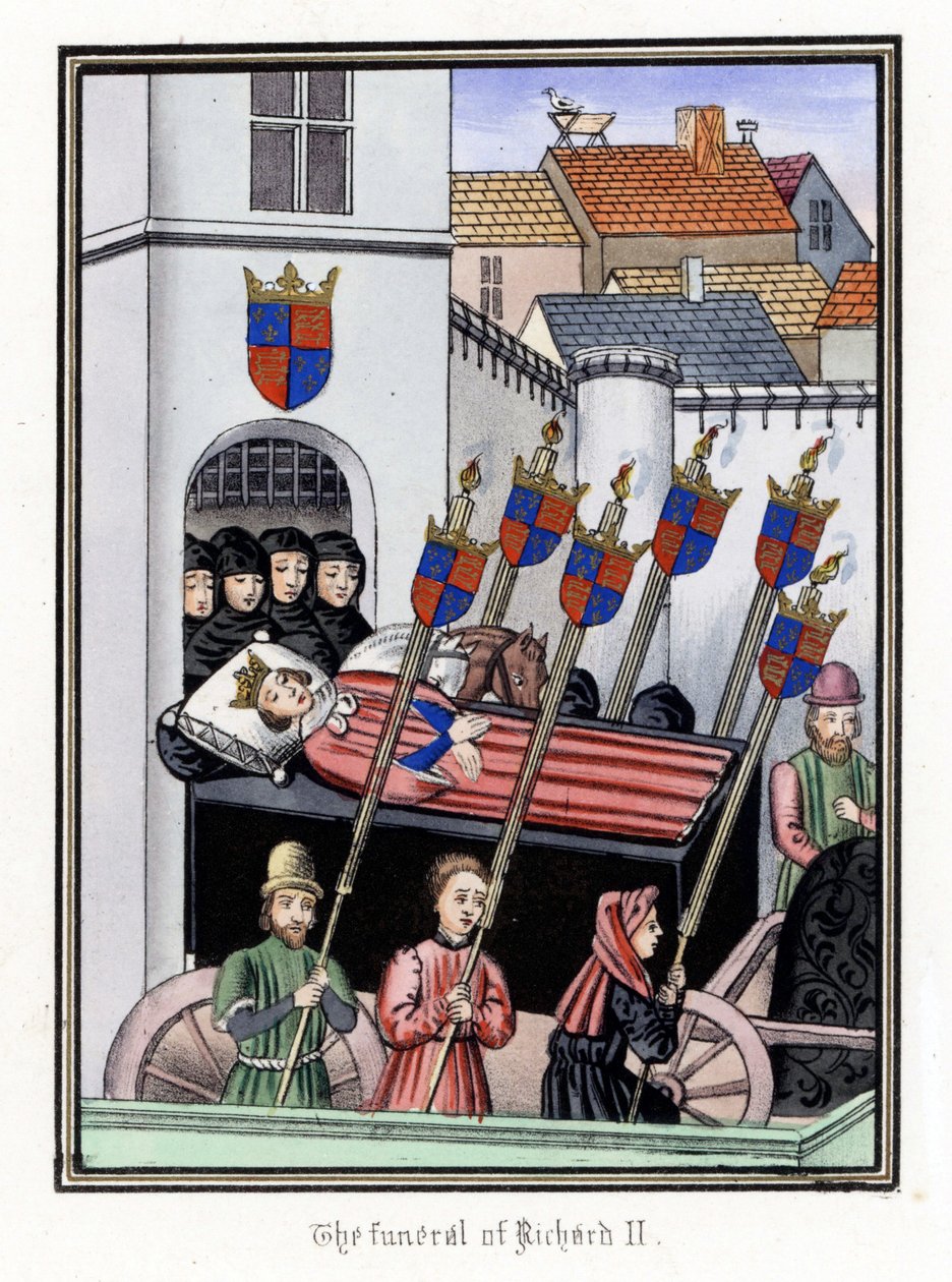 Cortejo fúnebre do rei Ricardo II de Inglaterra (1367-1400), saindo do castelo de Pontefract para a Catedral de São Paulo de Londres (Inglaterra) de Unbekannter Künstler