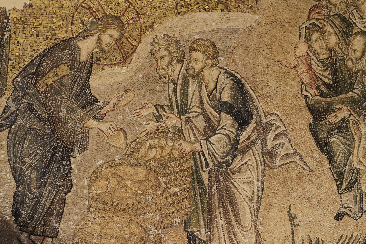 A multiplicação de pães, Mosaico, Museu da Igreja Chora, Istambul, Turquie de Unbekannt