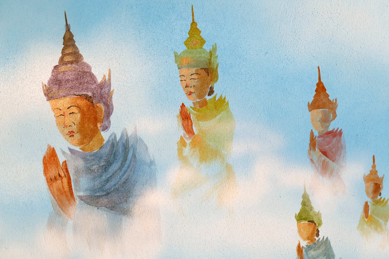 Thien Lam templo budista, pintura mural Adoradores. Hue, Vietnã, 2019 (foto) de Unbekannt