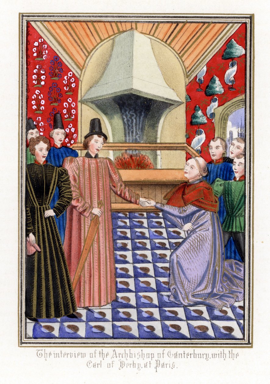 Thomas Arundel (1353-1414), arcebispo de Cantorbery, encontra-se com Henrique Bolingbroke (Henrique IV de Inglaterra) de Unbekannter Künstler