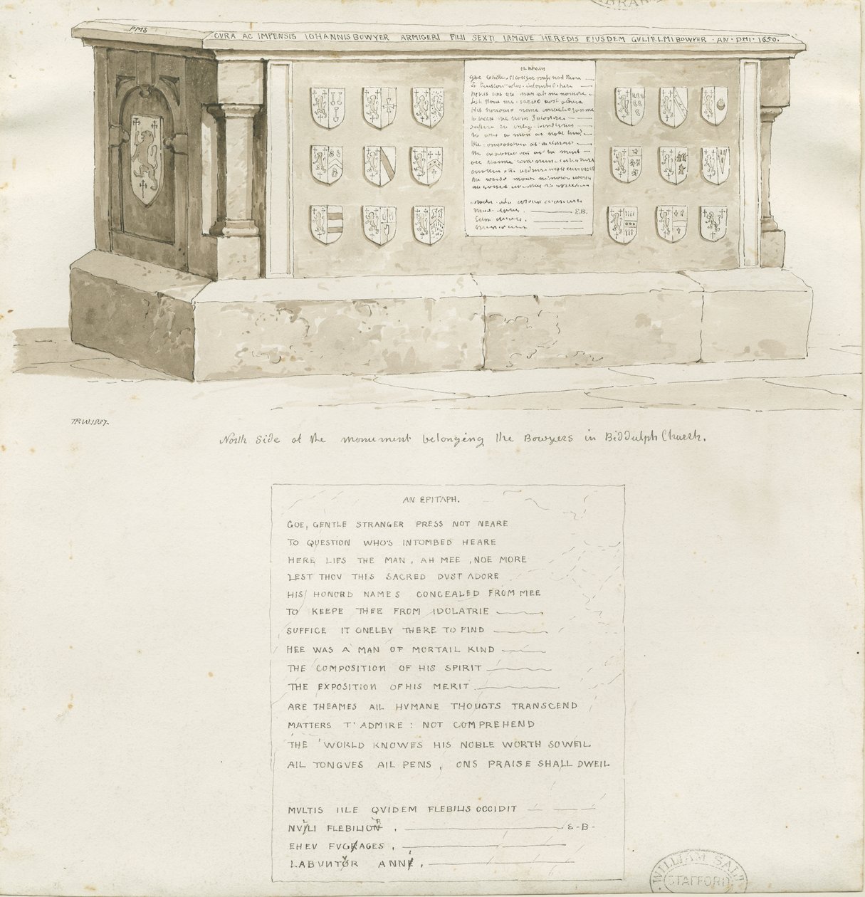 Tumba na Igreja Biddulph - "William Bowyer": desenho em sépia, 1837 de Unbekannt