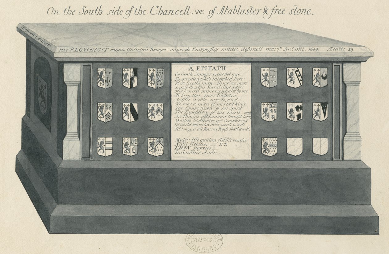 Túmulo na igreja de Biddulph - William Bowyer: desenho de lavagem, séc. de Unbekannt