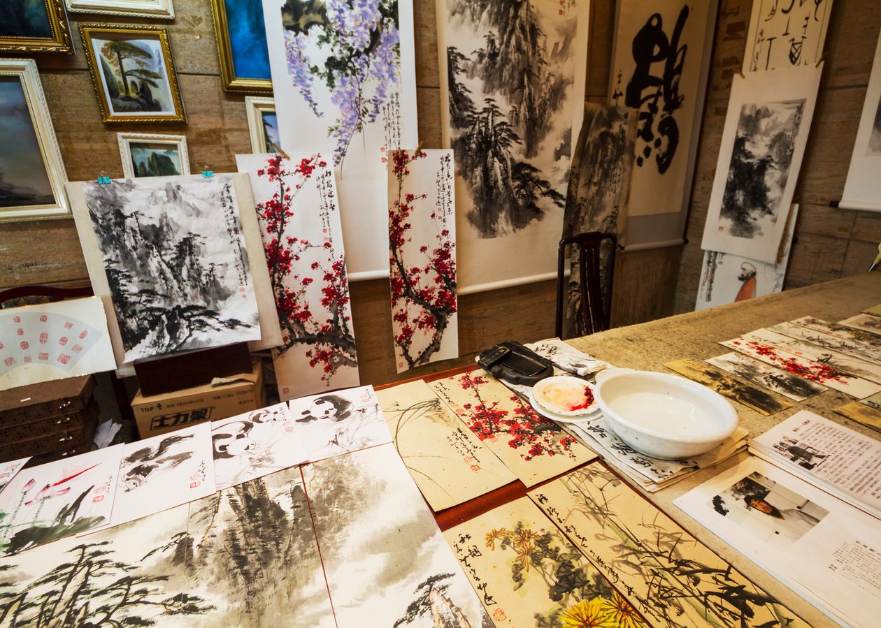 Quadros tradicionais de aquarela e tinta da paisagem chinesa para venda (foto) de Unbekannt