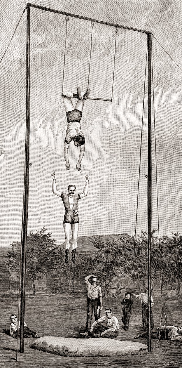 Trapezistas do século XIX, da Revista The Century, publicada em 1887 (gravura) de Unbekannt