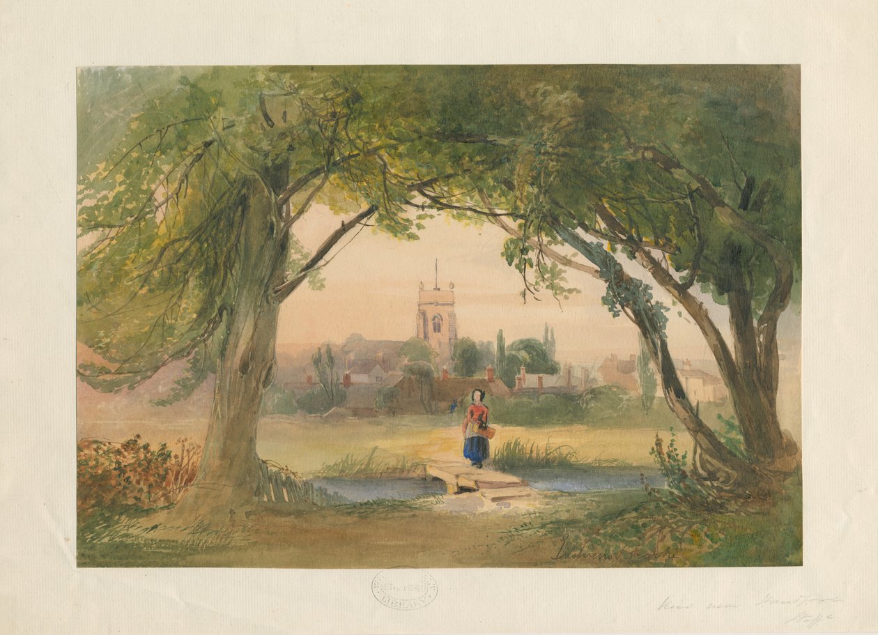 Trentham - vista perto de Handford: pintura em aquarela, nd [ 19 cent] de Unbekannt