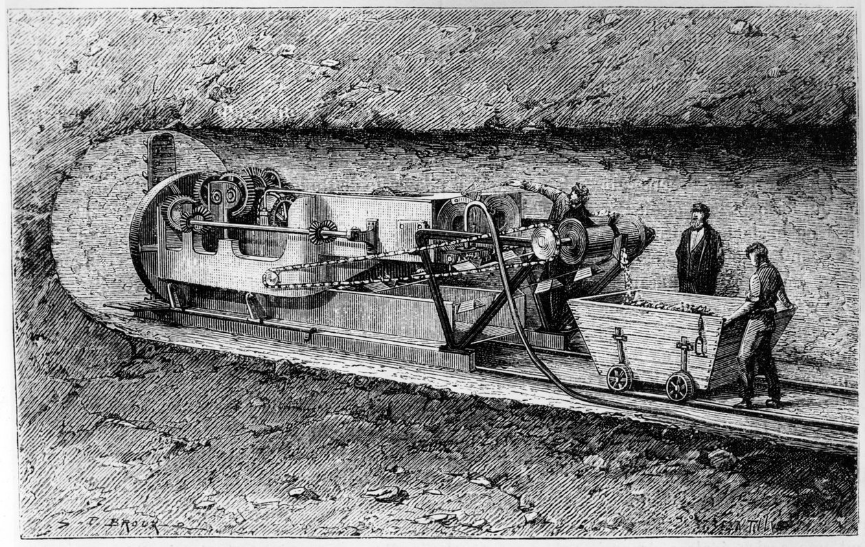 Mandriladora de túneis do Coronel Beaumont no túnel sob o Canal de Unbekannt