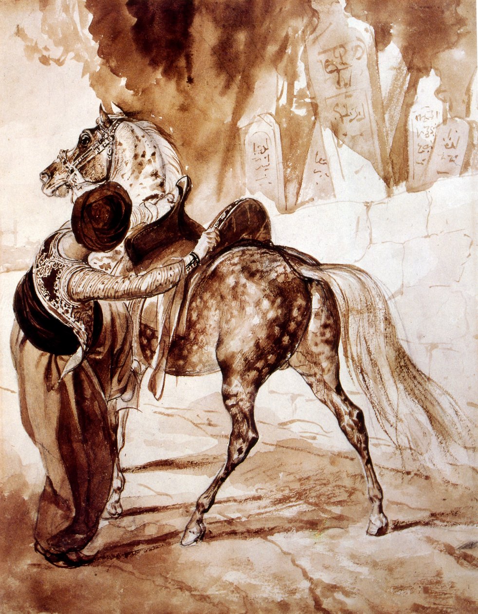 Turco montado num cavalo. 1835 por Karl Pavlovich Bryullov (1799 1852), pintor russo. É considerado uma figura-chave na transição do neoclassicismo russo para o romantismo. de Unbekannter Künstler