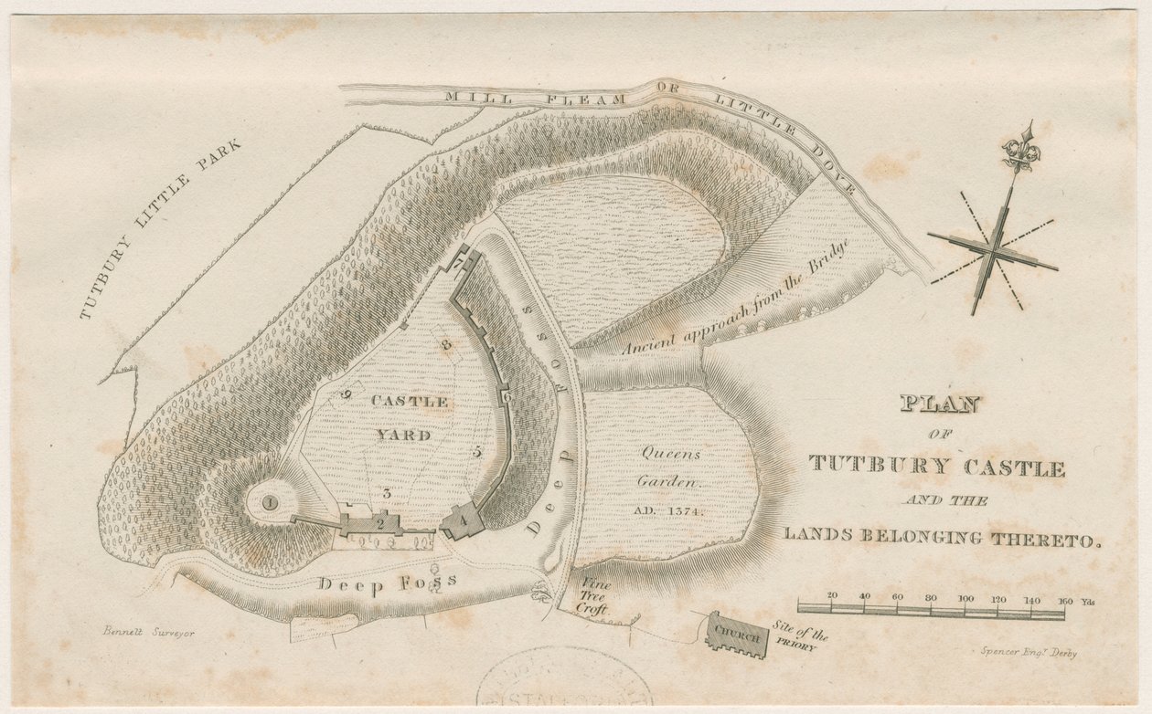 Castelo de Tutbury: Plano: gravura, sd [c 1832] de Unbekannt