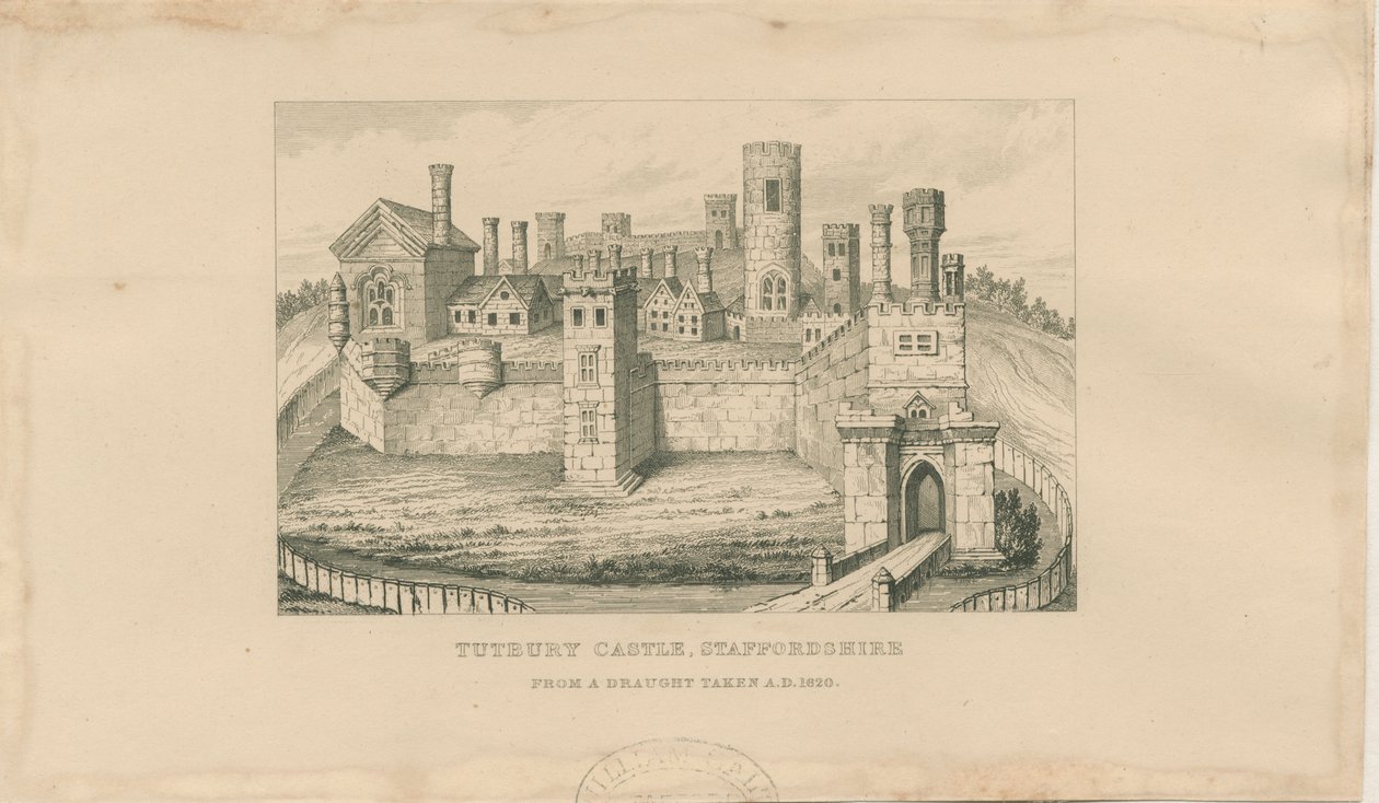 Castelo de Tutbury: gravura em aço, 1620 de Unbekannt