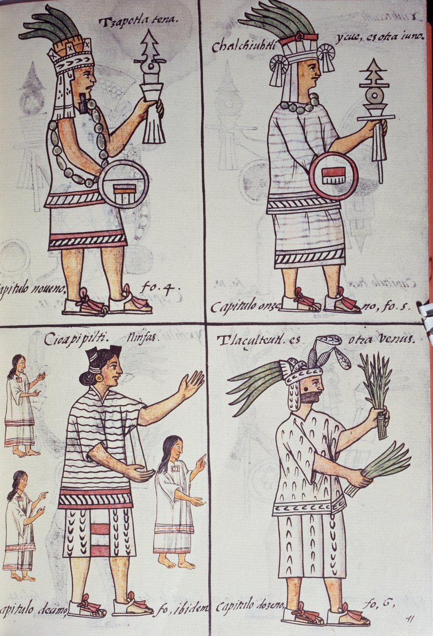 Tzapotlatena, Chalchiuhtlatonal, Cioapipitli e Tliltecuhtli, Códice Florentino, Versão bilingue em espanhol e Nahuatl, História Geral das Coisas da Nova Espanha (Historia general de las cosas de Nueva Espana), Asteca de William M. Timlin