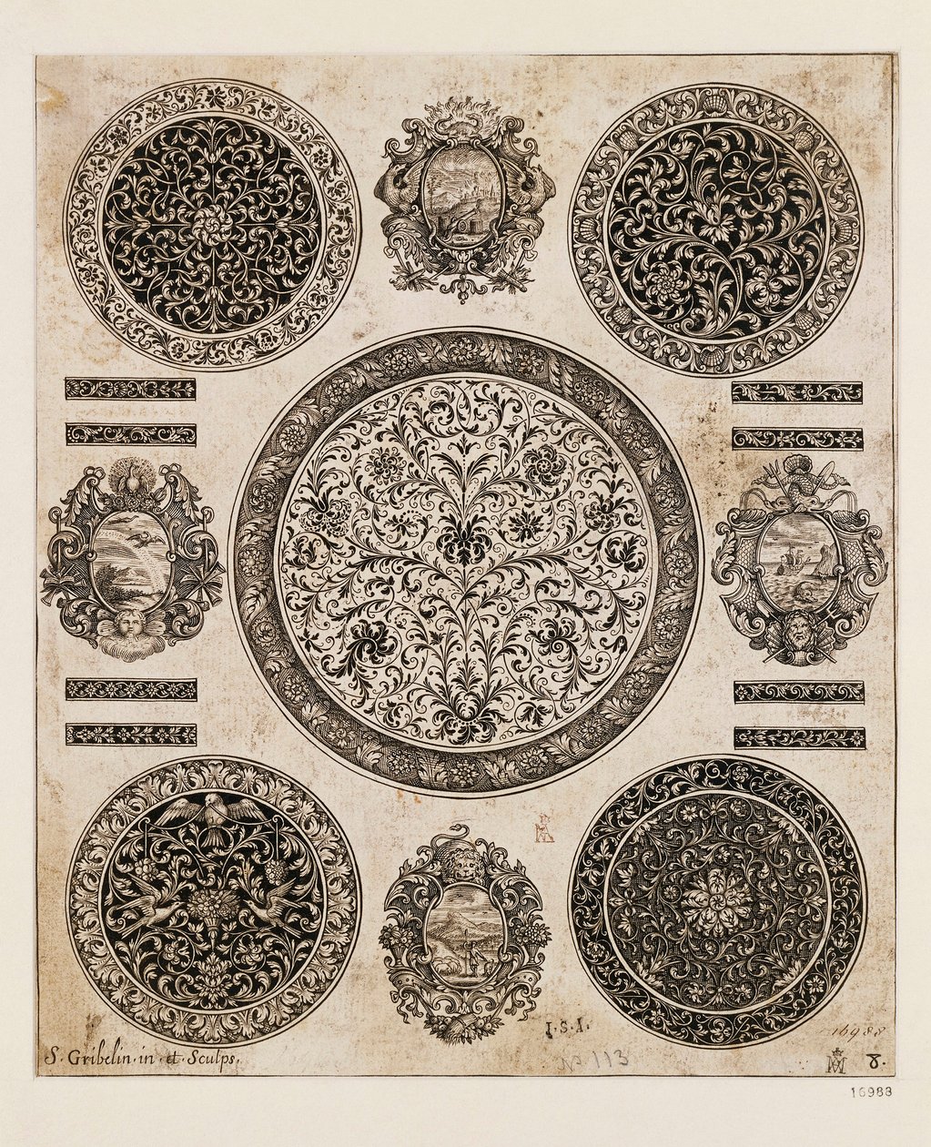 Reino Unido, Londres, Estudo para desenho ornamental em caixa de relógio de Benjamin Baud