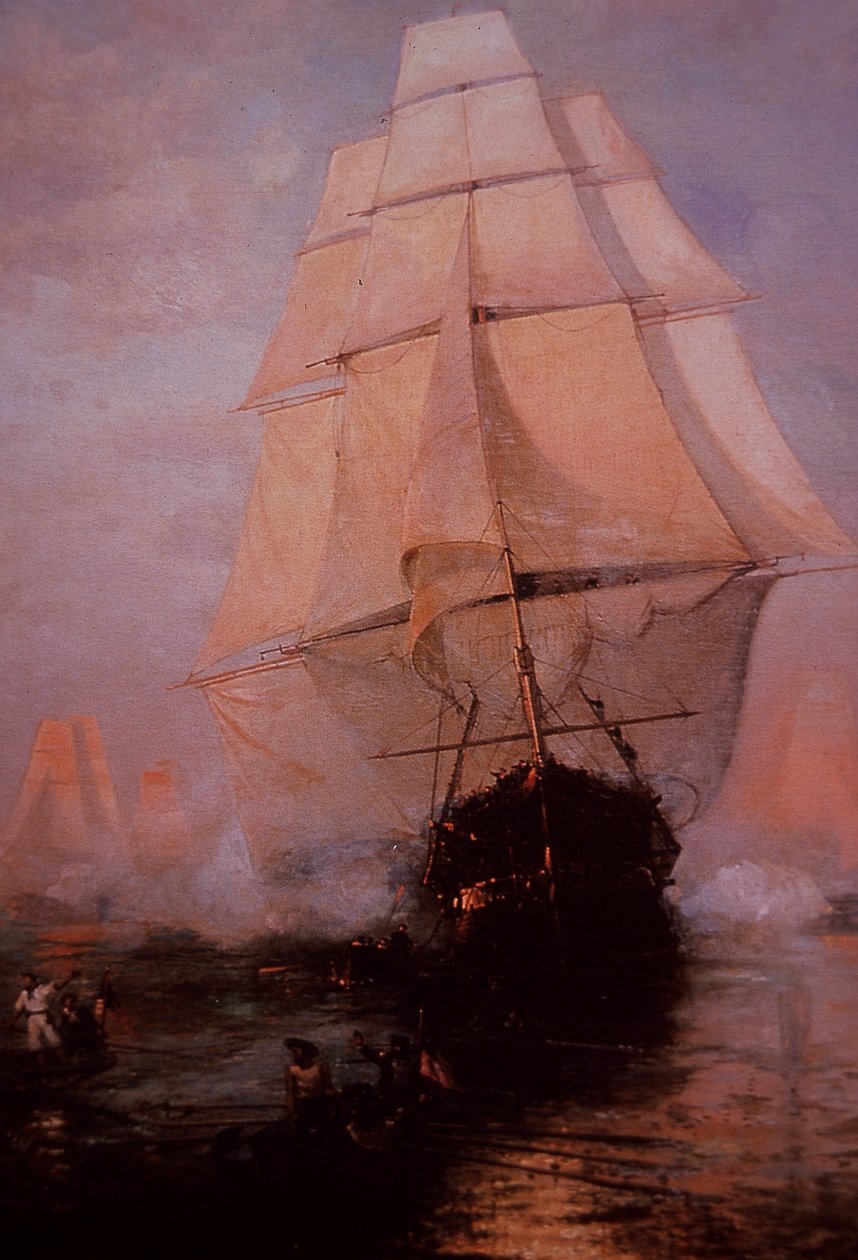 Constituição do USS a fugir dos britânicos (cor litho) de Nicolas d