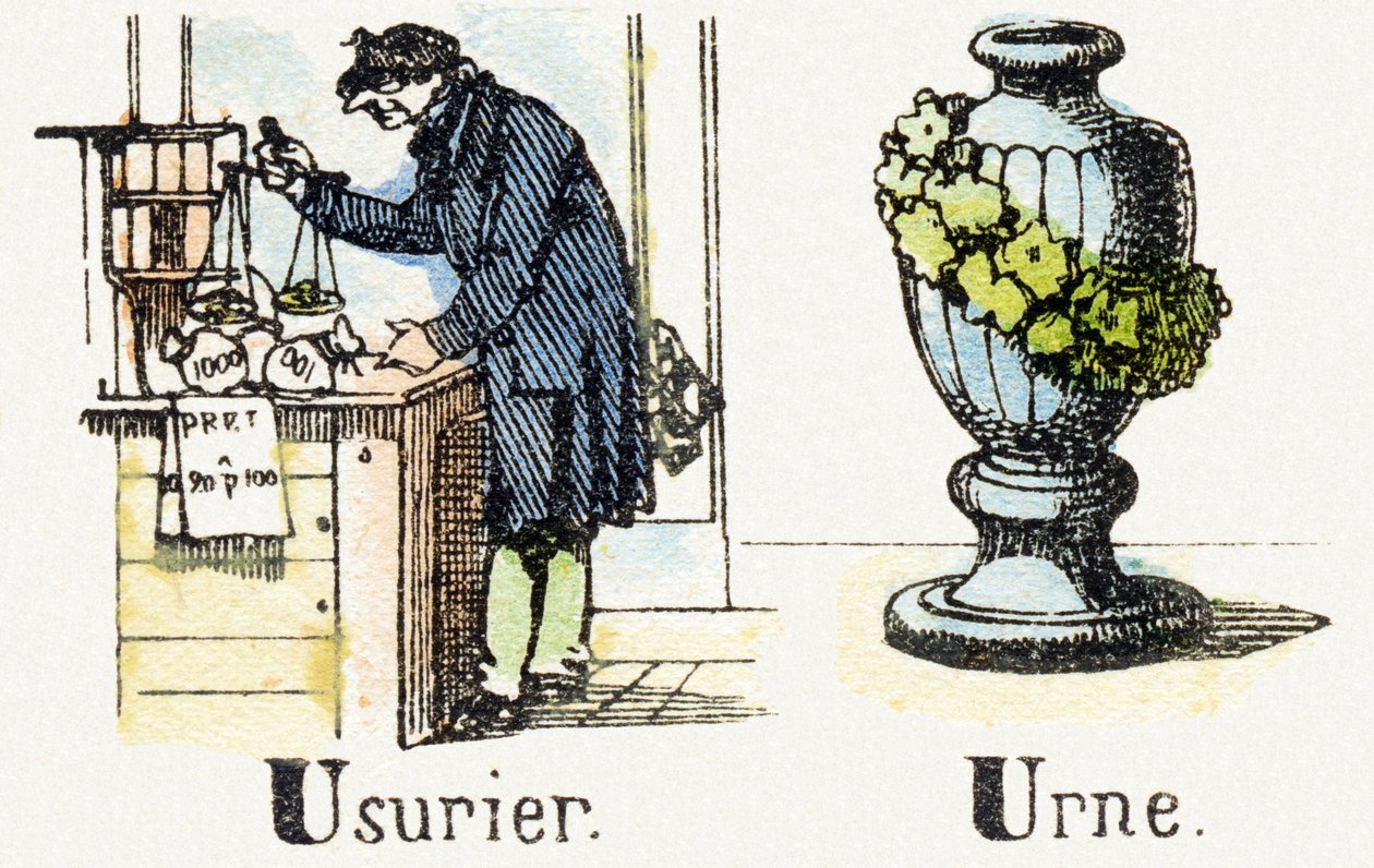 U - Usurier - Urne - Alfabeto de entretenimento infantil c.1890 (litografia) de Unbekannt