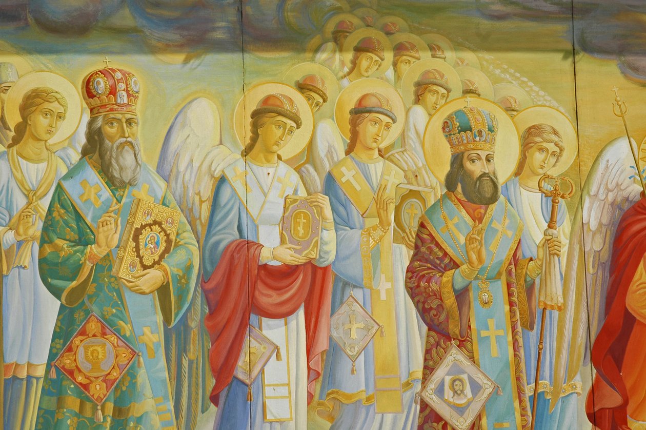 Ucrânia, Kiev, Mosteiro Ortodoxo de São Miguel (origin1108, reconst. 2001), afresco externo de Unbekannt