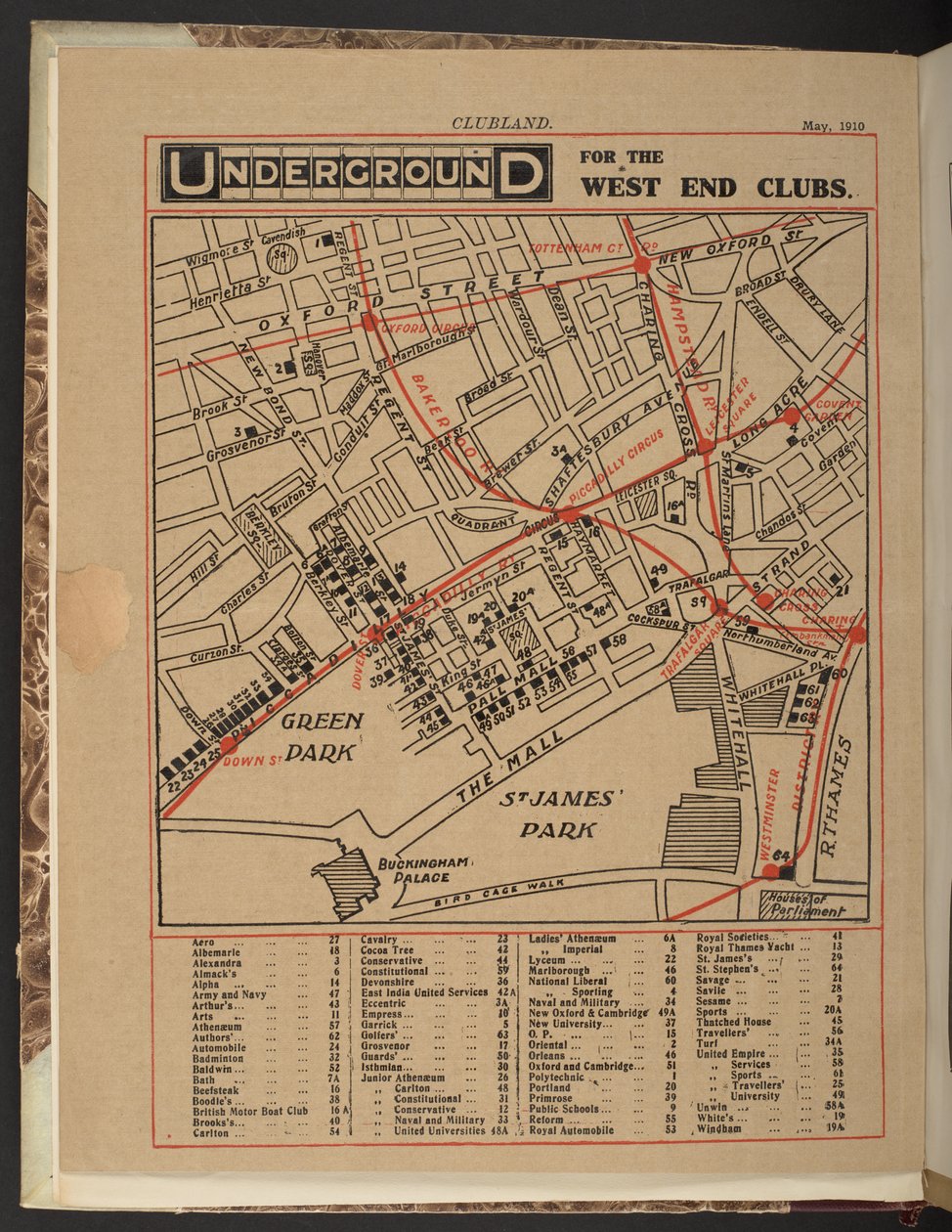 Subterrâneo para os clubes do West End, maio de 1910 de Unbekannter Künstler