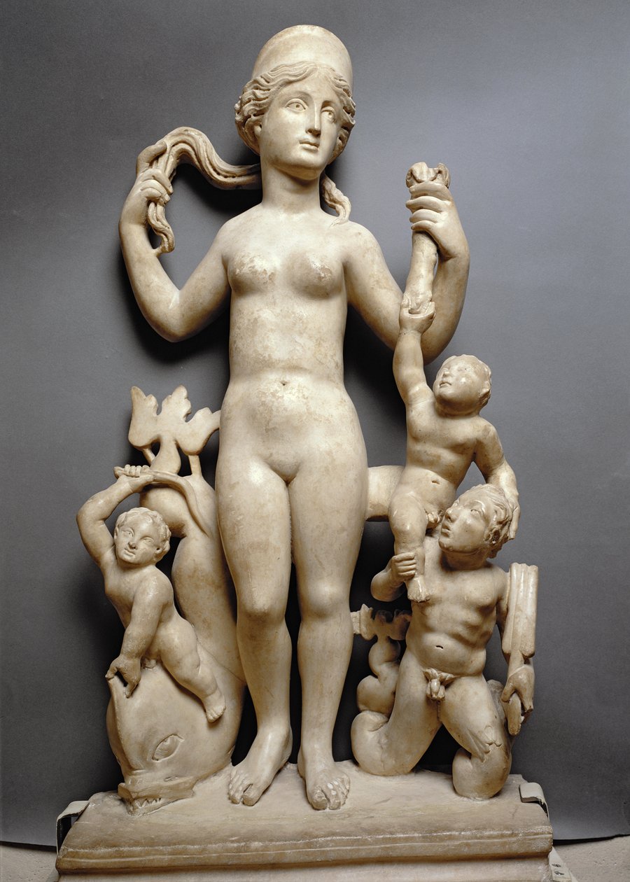 Vénus com putti, um tritão e um golfinho, romano, século IV d.C. (mármore) de Unbekannt
