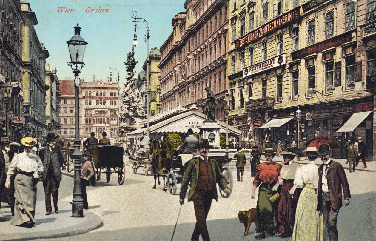Viena, Graben - rua famosa no centro da cidade com pessoas a passear (postal) de Unbekannter Künstler