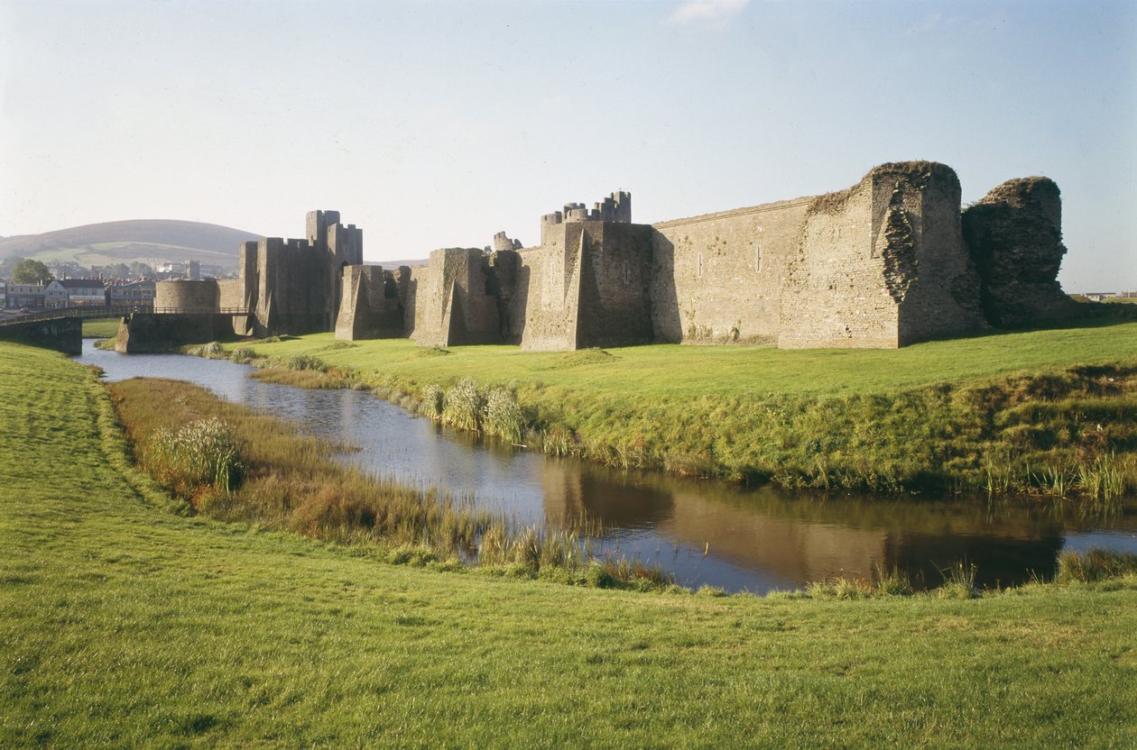 Vista do Castelo de Caerphilly, Glamorgan, País de Gales, construído em 1268-77 (foto) de Unbekannt