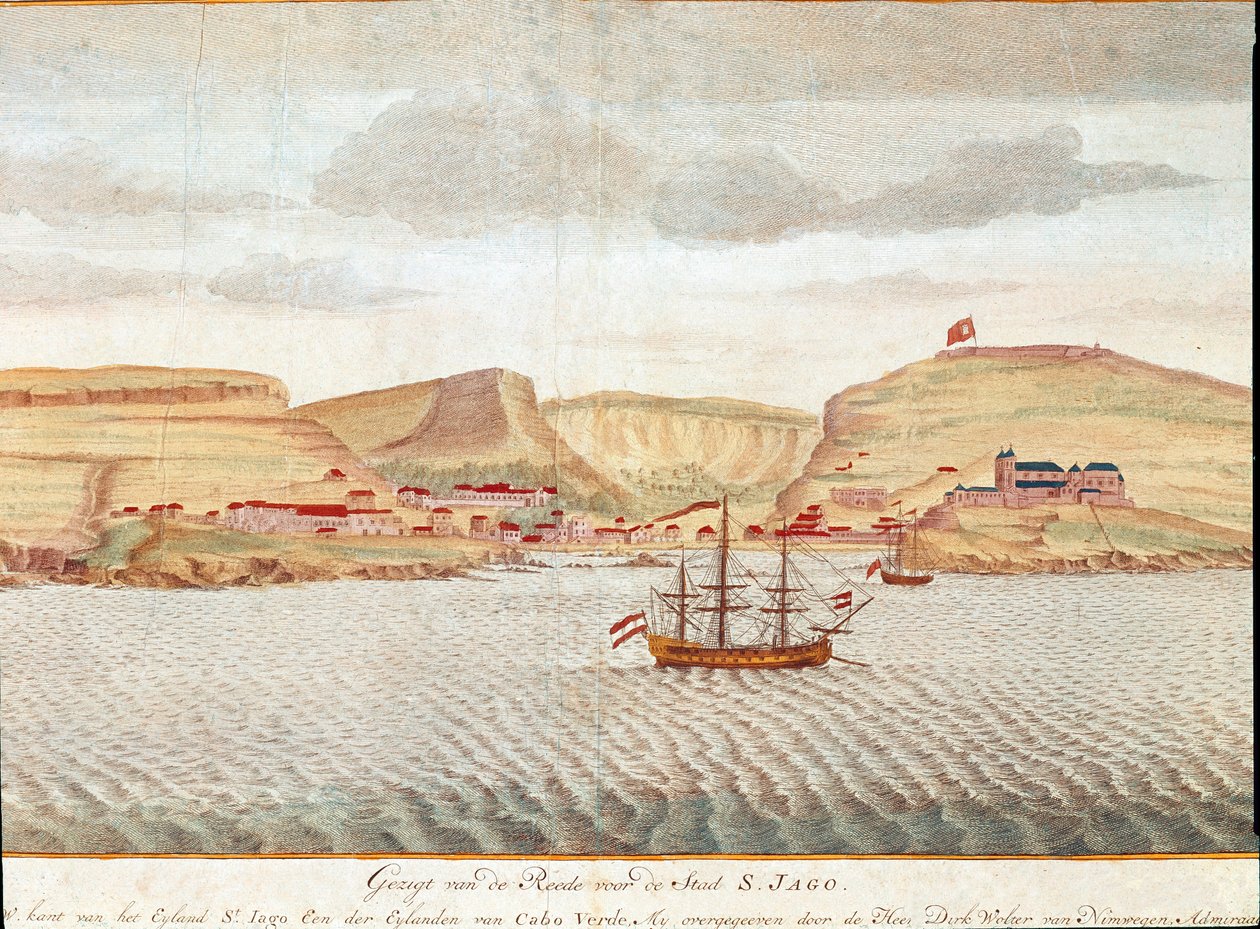 Vista de São Tiago (Santiago) em Cabo Verde (desenho) de Unbekannter Künstler