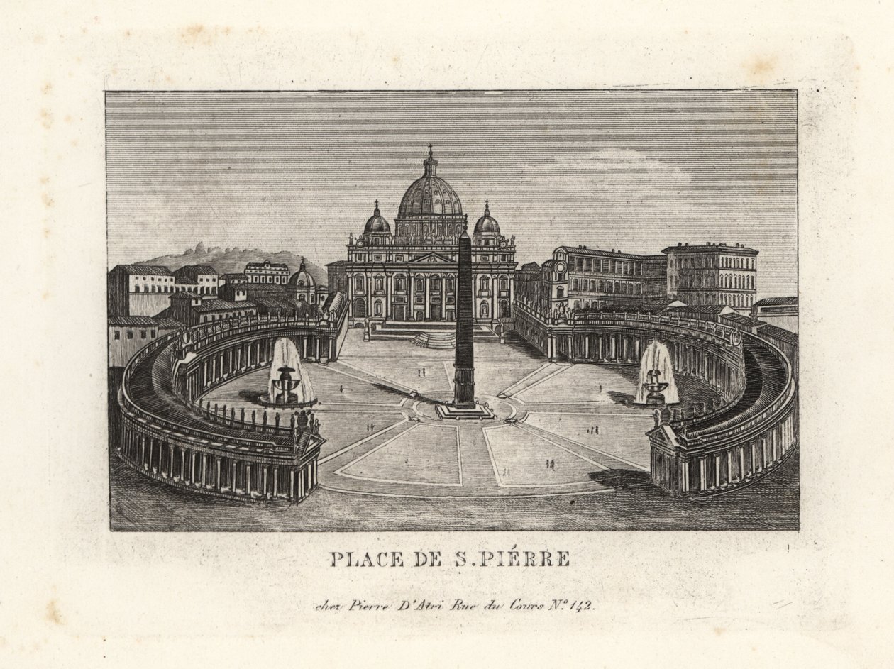 Vista da Praça de São Pedro, Piazza di S. Pietro, com a Basílica de São Pedro e o antigo obelisco egípcio. de Unbekannt