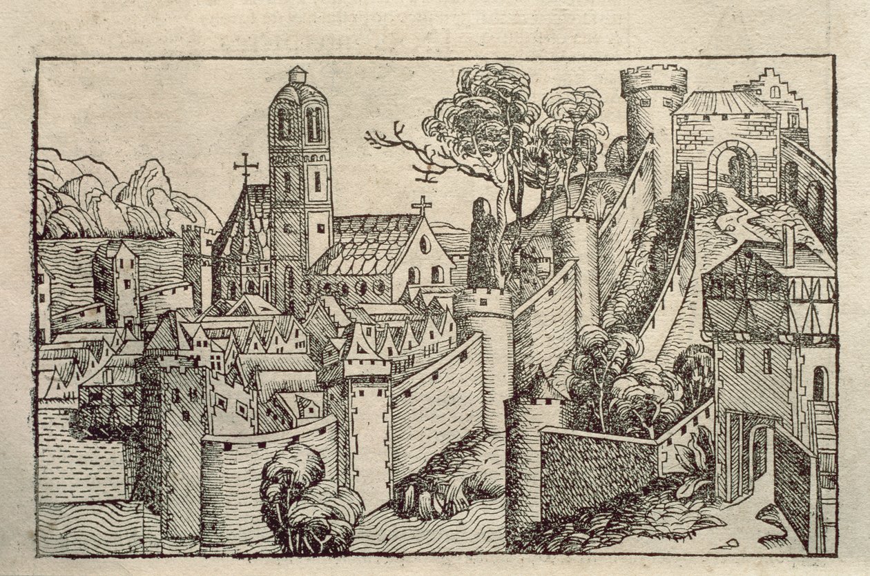 Vista da antiga cidade de Alexandria de um livro de gravuras intitulado 