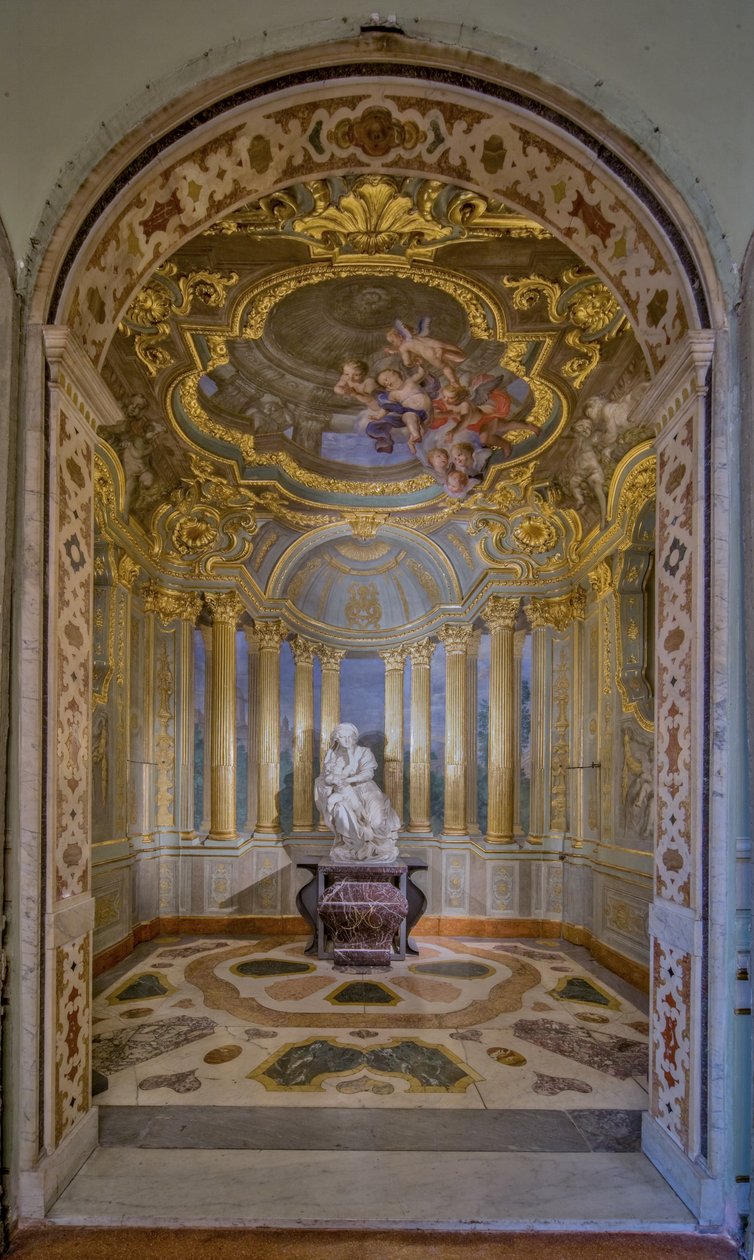 Vista da Capela com frescos de Lorenzo de Ferrari e a estátua de Pierre Puget, Palazzo Carrega-Cataldi (antigo Palazzo Tobia Pallavicini), Génova, Ligúria, Itália (foto) de Unbekannter Künstler