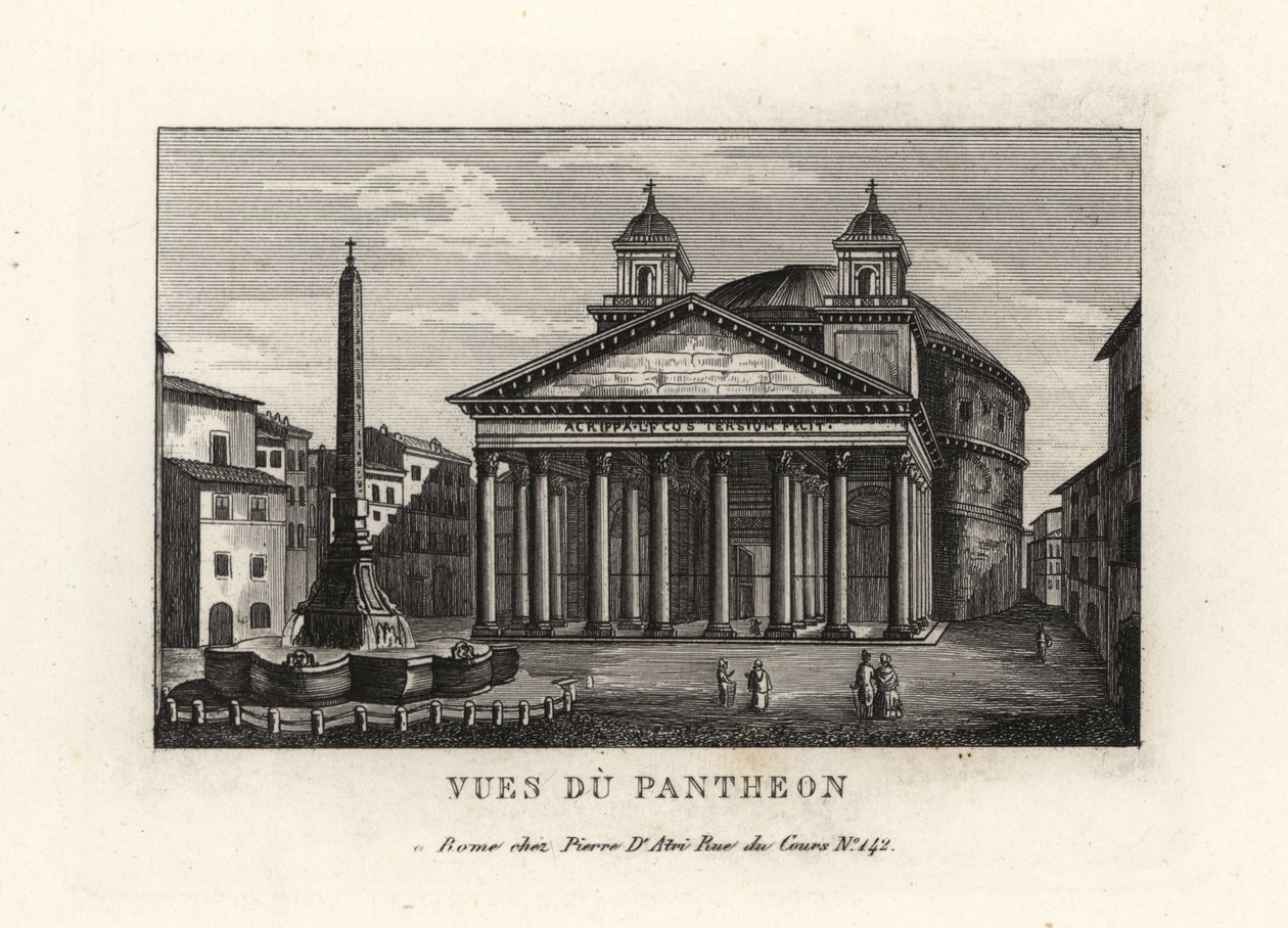 Vista do Pantheon com fonte, Fontana del Pantheon e obelisco Macuteo na Piazza della Rotonda, Roma de Unbekannt