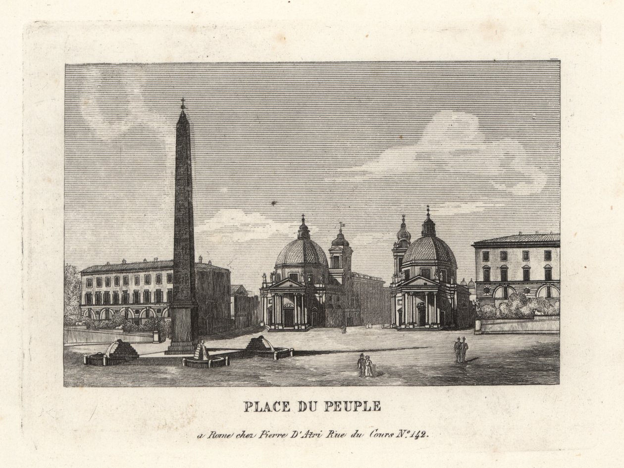Vista da Piazza del Popolo, Place du Peuple, com um obelisco egípcio de Ramsés II de Heliópolis, Roma de Unbekannt