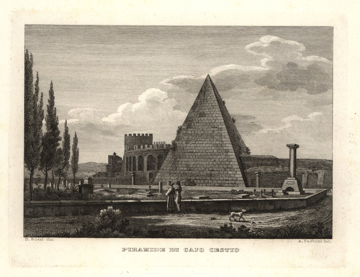 Vista da Pirâmide de Caio Cestius, Roma, construída para Caio Cestius de Unbekannt