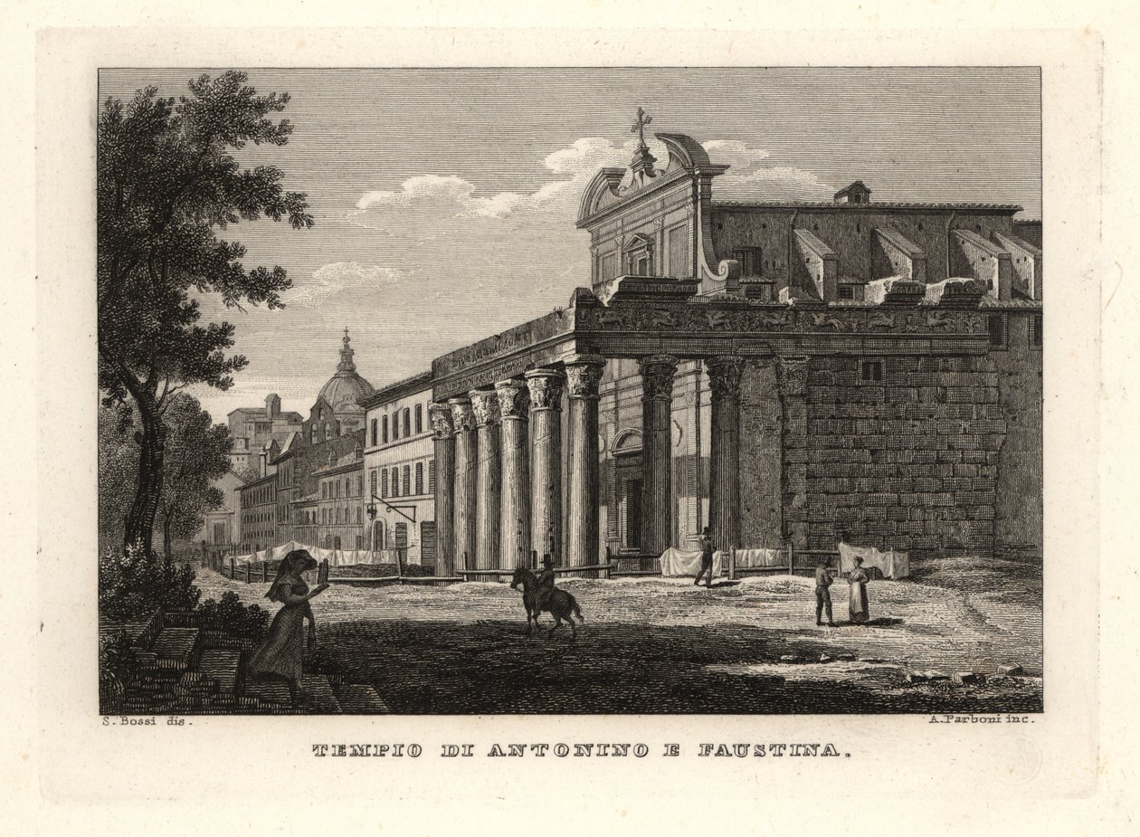 Vista do Templo de Antoninus e Faustina, Tempio di Antonino e Faustina, Roma de Unbekannt