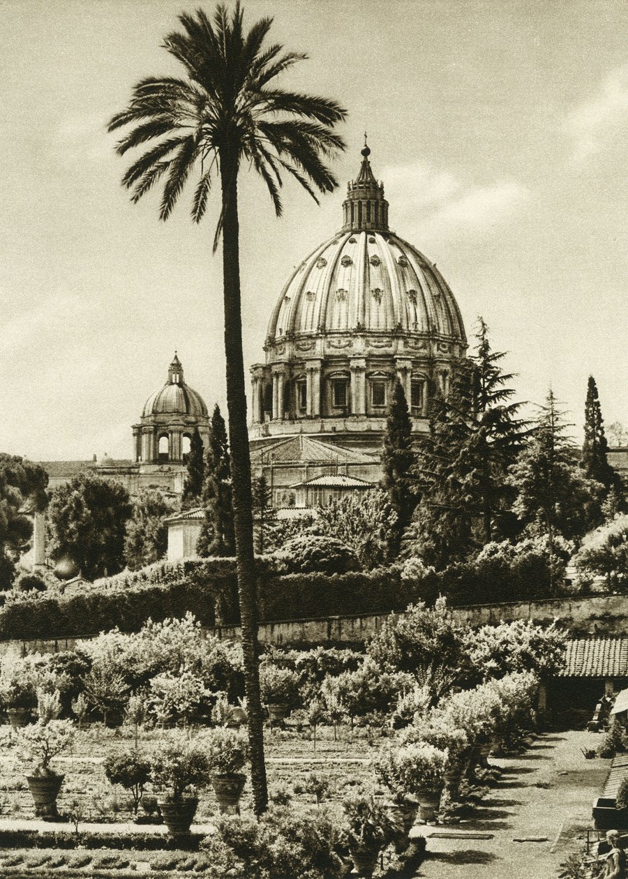Vista dos Jardins do Vaticano e da Basílica de São Pedro (San Pietro) em Roma de Unbekannt