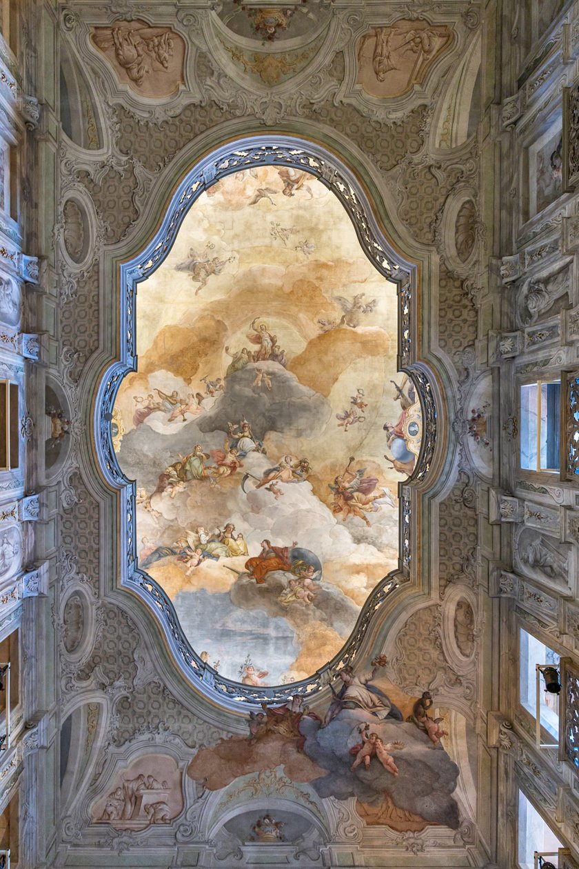 Vista do teto, Hall de entrada ou Foyer, Teatro Grande, Brescia, Itália (foto) de Unbekannter Künstler