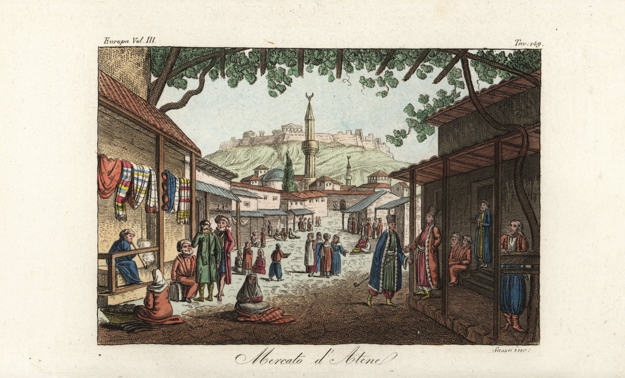 Vista do mercado ou do bazar em Atenas de Unbekannt