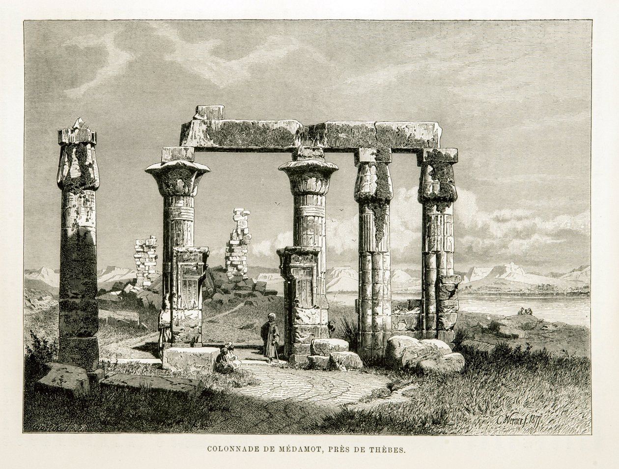 Vista das ruínas do Templo Medamot perto de Tebas, Egipto Ilustração do Atlas do Egipto de Unknown