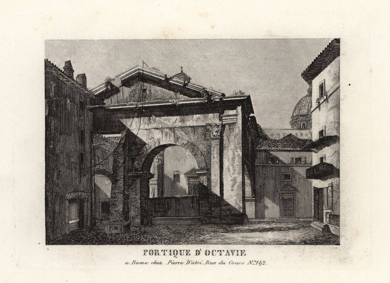 Vista das ruínas do Pórtico de Octávio, Porticus Octaviae, Roma de Unbekannt